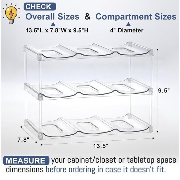3 Tier Hold 9 Stackable Water Bottle Organizer for Home Countertop Fridge Pantry - Picture 2 of 8